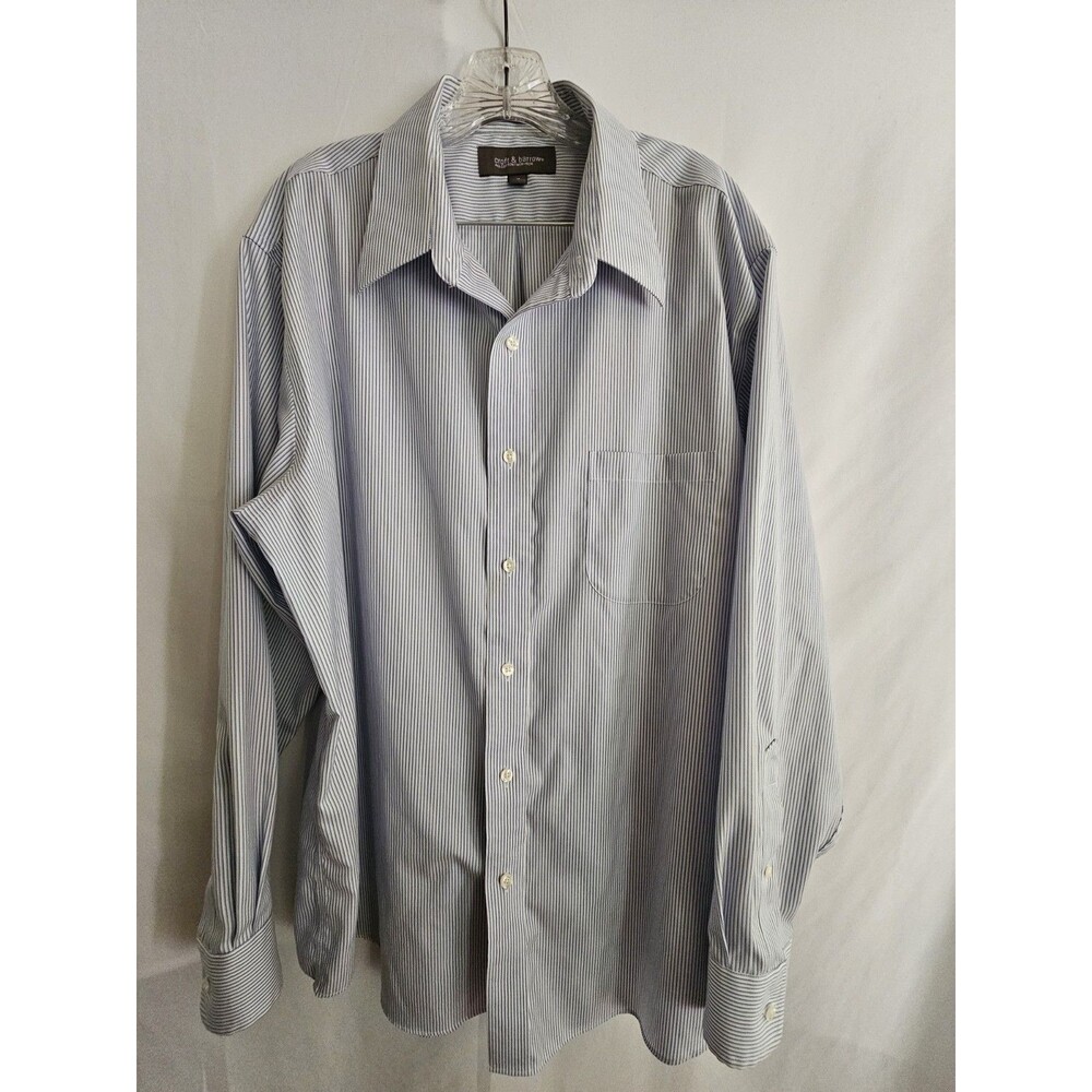 Croft Barrow Mens Dress Shirt Size 18 34 35 Blue White Stripe Pinpoint Cotton